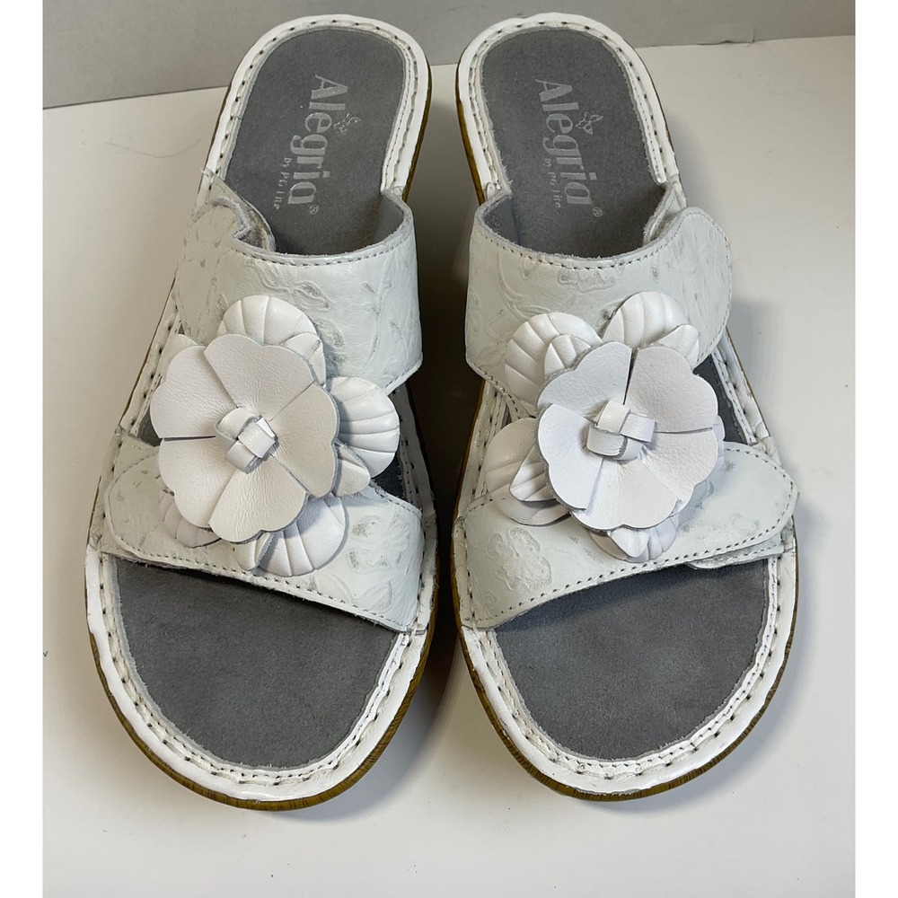 Alegria Morning White Floral Leather Wedge Sandals LAN-460 Womens EU 37 US 7-7.5